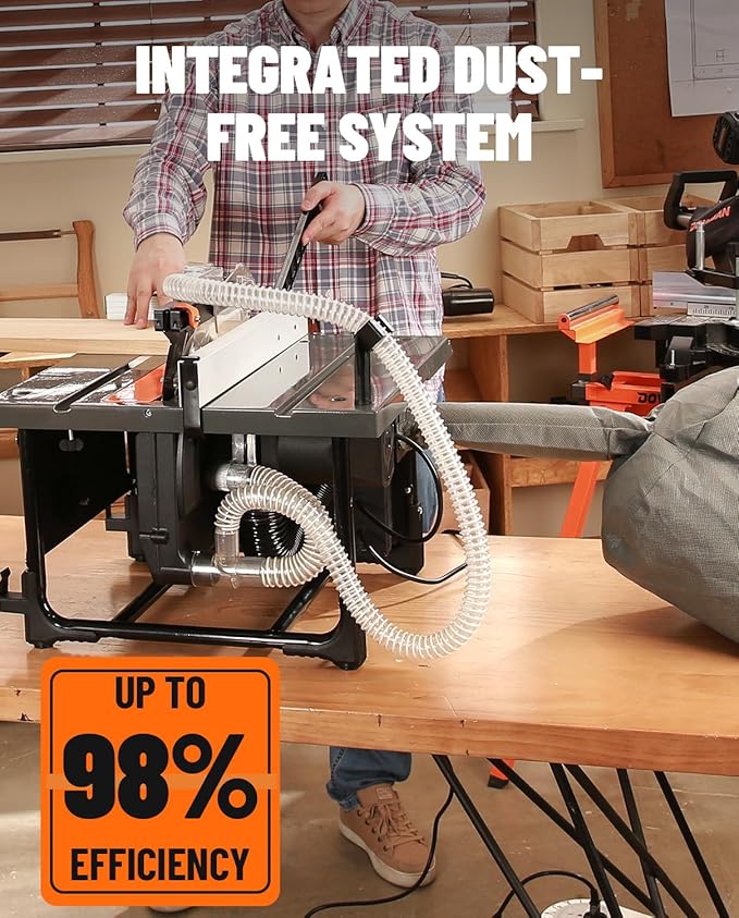 DTS02M Table Saw, 98% Dust Collection Rate, 15AMP with 8.5 inches Blade, 0-45° Bevel Cut for 1.77-2.36 inches Depth, On-tool Storage, Mini Table Saw Ideal for Woodworking & DIY