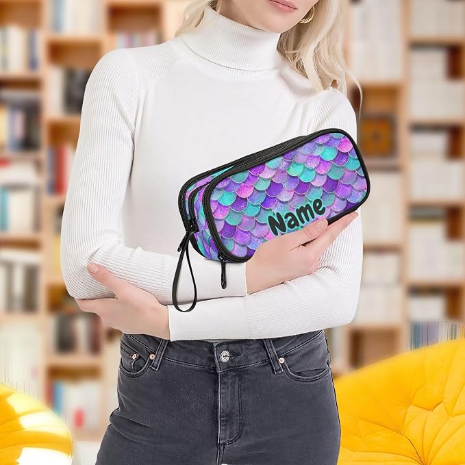 Custom Mermaid Scales Pencil Case Box Boys Girls Personalized Name Large Pencil - Image 8