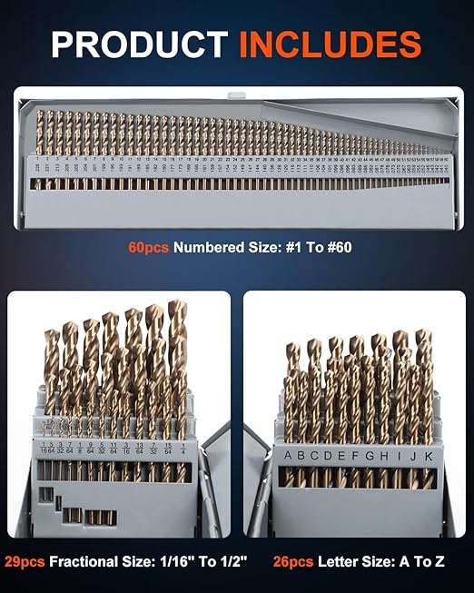COMOWARE 115Pcs Drill Bit Set (1/16"-1/2"), M35 HSS Twist Drill Bits, Jobber Length, Straight Shank, Metal Drills bit Set for Steel, Stainless Steel/Iron/Wood/Plastic, with Metal Indexed Storage Case