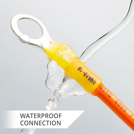 Wirefy 90 PCS Heat Shrink Ring Terminals 1/2" - a Resistant Ring Connectors - Eyelet Wire Connectors - Large Ring Terminals - Yellow 10-12 AWG
