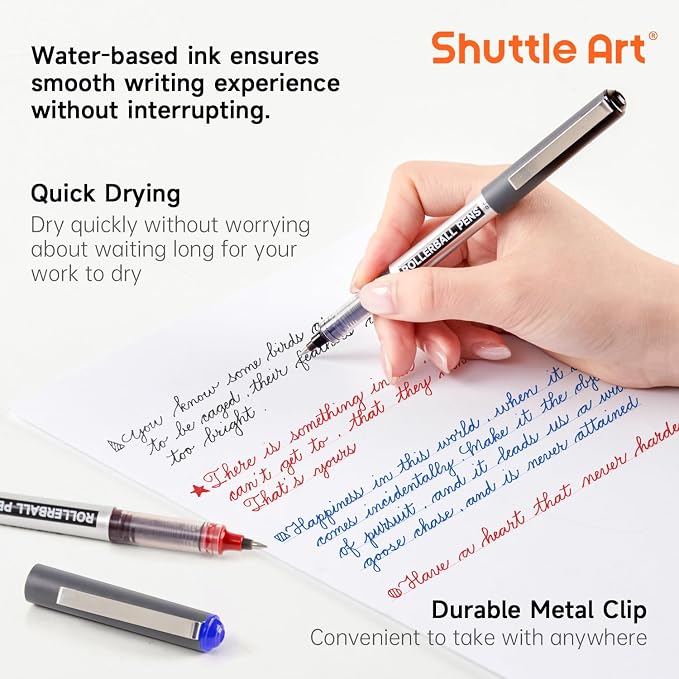 Shuttle Art RollerBall Pens, 25 Pack Fine Point Roller Ball Pens, 0.5mm Liquid - Image 3