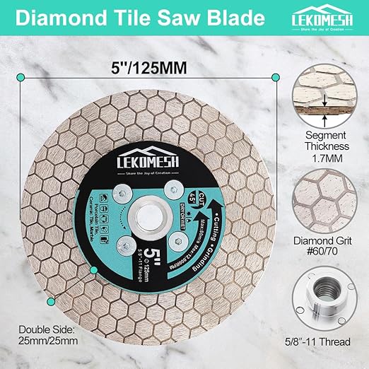 5 Inch/125MM Diamond Cutting Disc - Tile Saw Blade Cutting Wheel Double-Sided Diamond Discs for Cutting Grinding Porcelain Ceramic Tile Marble Granite,5/8"-11 Thread