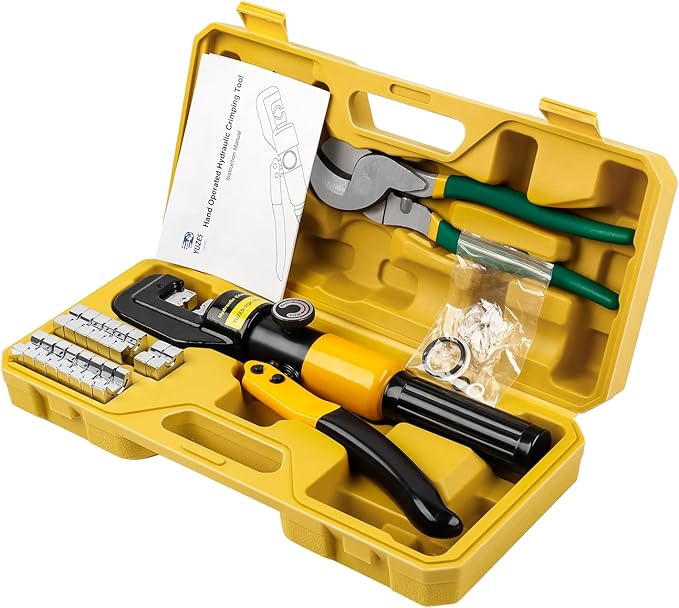 YUZES Hydraulic Crimping Tool and Cable Cutter, 12 AWG to 00 (2/0), 10 Tons Battery Cable Crimper Tool with 9 Crimping Dies, Crimping Tool for Cable Lug, Wire Terminal Lug