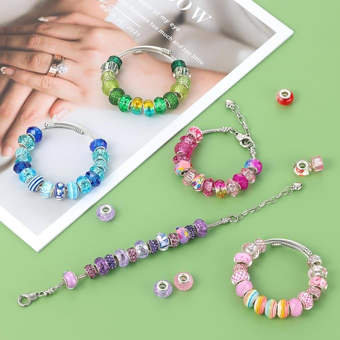 240 Pcs Large Hole Beads, Funtopia 40 Grids Rainbow European Beads - Image 3