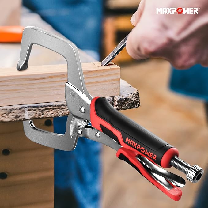 MAXPOWER 11-inch Locking C Clamp Set, 2 Pack Heavy Duty Locking Pliers with Regular Tip for Welding and Woodworking