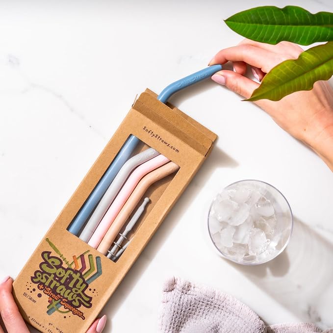 Premium Reusable Silicone Drinking Straws + Patented Straw Squeegee - Image 2