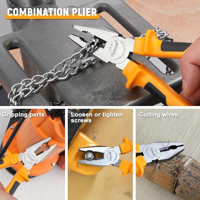 HOTECHE 3 Piece Plier Set - Professional Grade Carbon Steel Pliers for Electricians & Mechanics (6" Diagonal Cutter, 7" Combination, 6" Long Nose) with PVC Grips - Heavy Duty Rust-Resistant