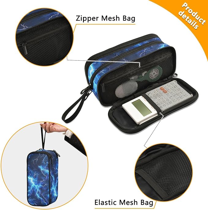 Blue Electric Lightning Pencil Case Box Boys Girls Large Pencil Pouch Zipper - Image 5
