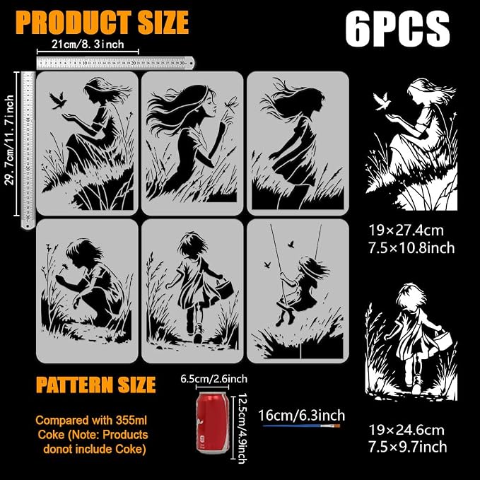 FINGERINSPIRE 6PCS Graffiti Lady Stencils - Image 2