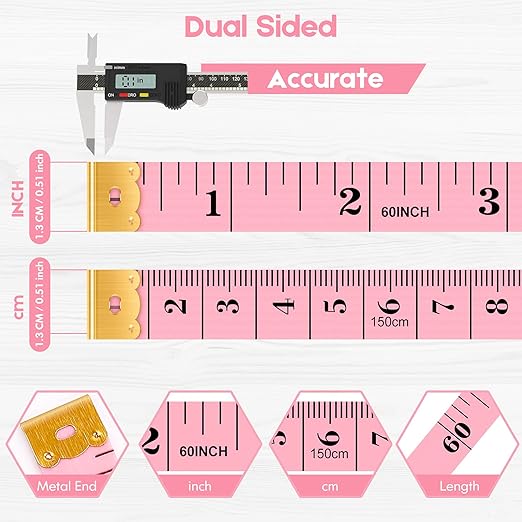 iBayam Tape Measure, Soft Ruler Measuring Tape for Body Weight Loss Fabric Sewing Tailor Cloth Vinyl Measurement Craft Supplies, 60-Inch Double Scale Ruler, 5-Pack