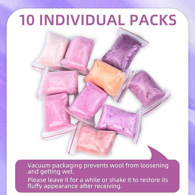 Flylin Needle Felting Wool, 10 Colors Fiber Wool Yarn Roving Set | 10g per Color - Image 3