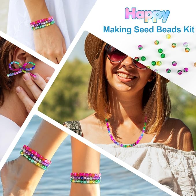 XSEINO About 1200pcs 6mm Crack Glass Beads Bracelet Making Kit, 24 Style Crack - Image 6