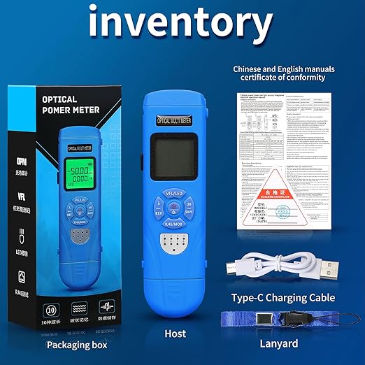 Rechargeable Optical Power Meter L-C50-15km mini Fiber Cable Tester Suitable for SC/FC/ST/LC Interface 4-in-1 Function Built-in 15km Visual Fault Locator RJ45 Network Testing with 1 FC-LC Adapter
