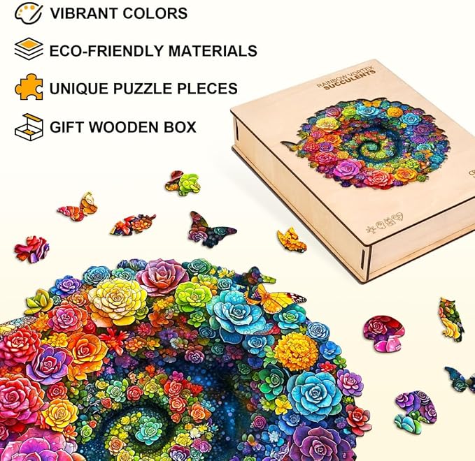 Rainbow Vortex Succulents Puzzles Adults Gifts Wooden 85 Pieces 8.5 * 8in - Image 3