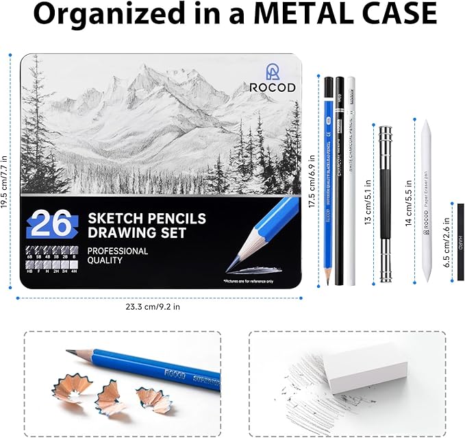 Sketch Pencils for Kids and Adults Drawing, 26-Piece Profession Sketching - Image 5