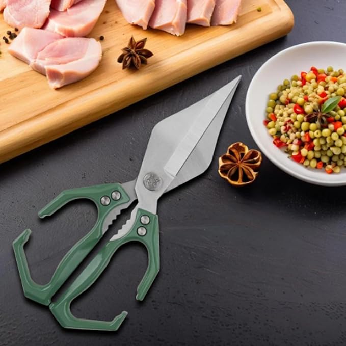 Multi-Purpose Kitchen Scissors,stainless steel scissors,Poultry Shears,Sharpeners Bottle Openers Zester and More Stainless Steel,for opening cans and heavy duty poultry cutting (Green)