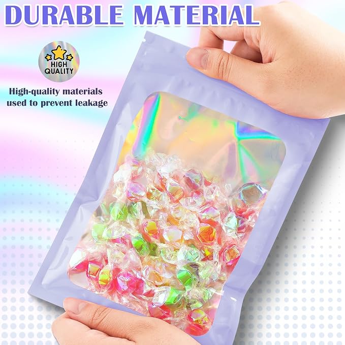 JETMORE 300 Pcs Mylar Bags, Smell Proof Bags Foil Pouch, Holographic Resealable - Image 4