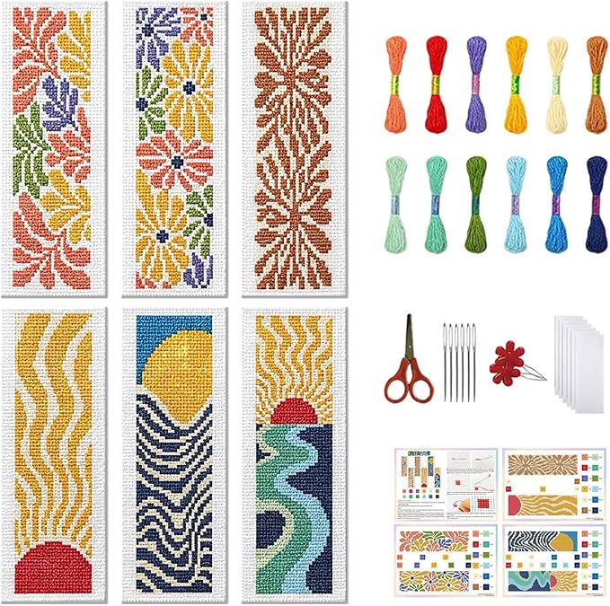 FREEBLOSS 6 Set Cross Stitch Bookmark Kits Bohemian Style Stamped Cross Stitch by FreeandCreativeCraftsArt