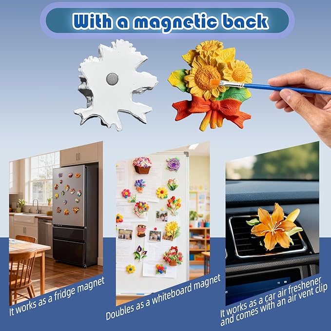 15 Pcs Plaster Painting Kit, Flower Magnet Craft Kit - Image 2