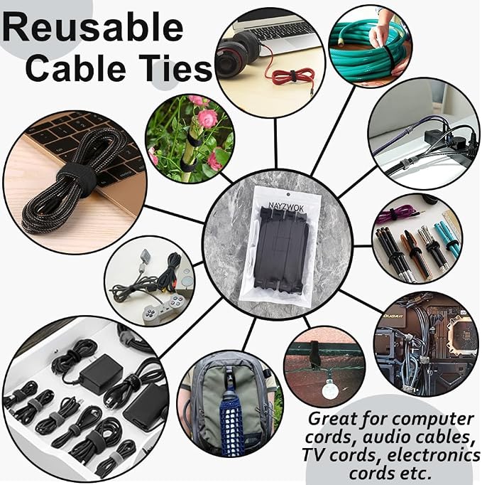 100pcs Cable Ties Reusable All-Black Wire Ties Cable Management Cord Ties - Image 4