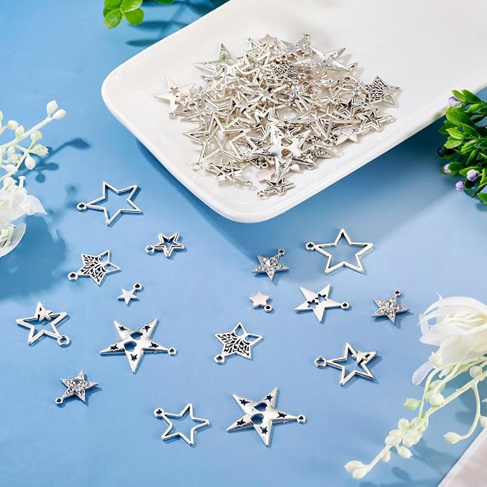 Tibetan Star Charms Silver Hollow Pentagram Pendants Metal Star Charms Hollow - Image 6