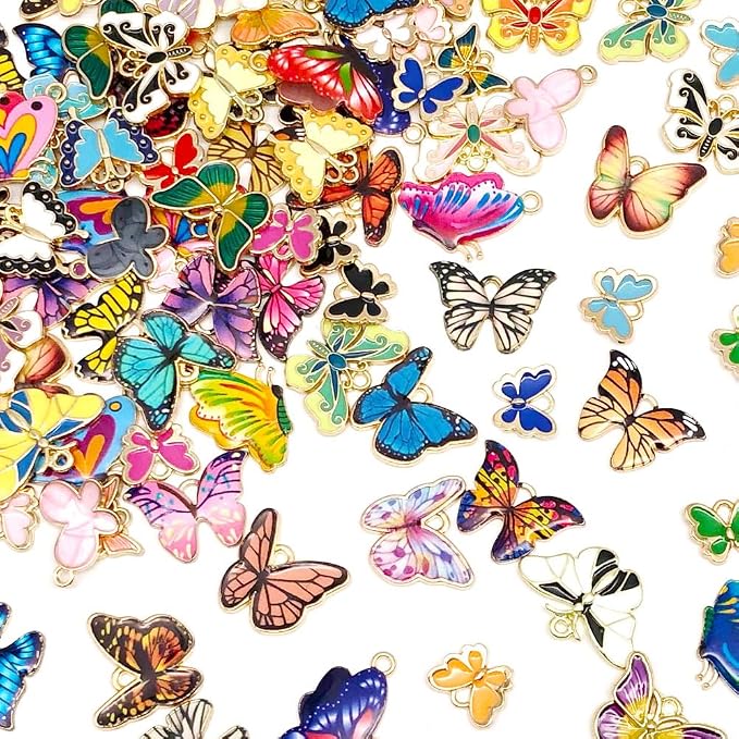 WOCRAFT 120pc Assorted Enamel Bracelet Butterfly Charms - Image 2