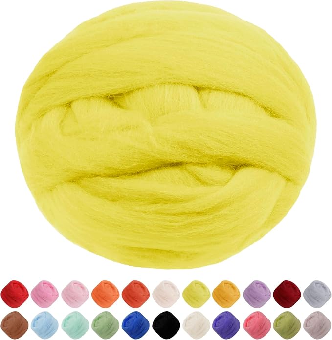 JeogYong Needle Felting Wool, 7.05oz Wool Roving Chunky Wool Yarn, Lemon Yellow by JeogYong