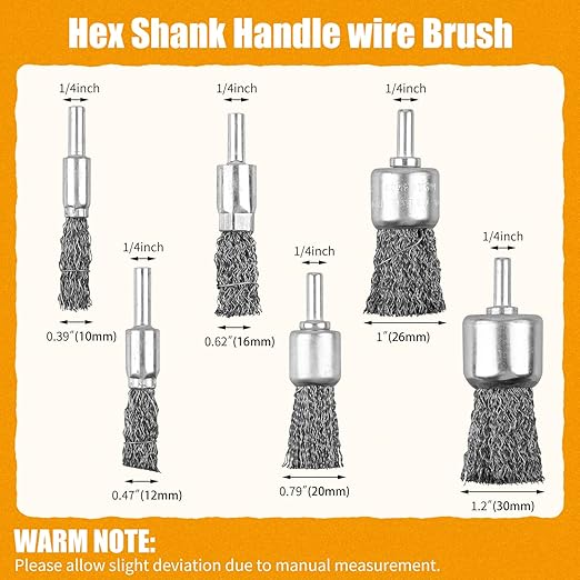 18 Pack Wire End Brush Set, Wire Brush for Drill ,6 Sizes 0.012"Crimped Wire Wheel for Drill 1/4 Inch Shank, for Drill Attachment