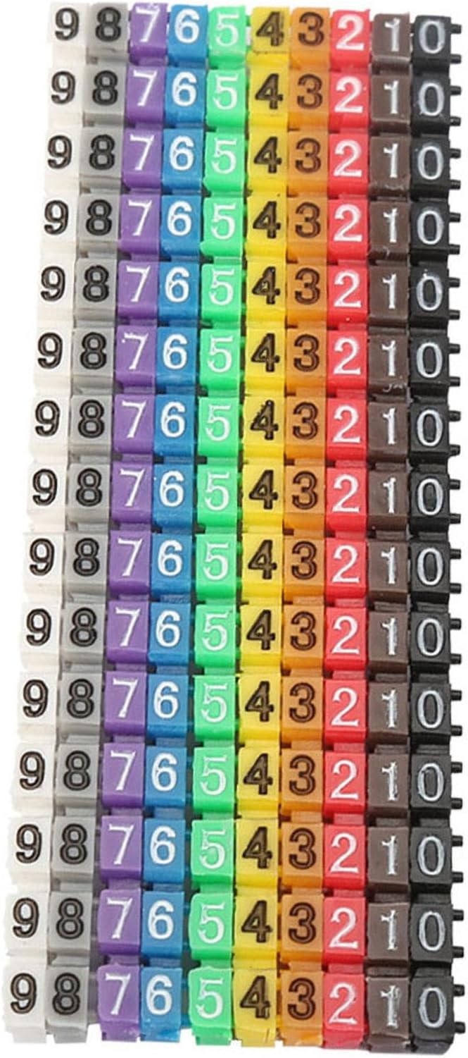 Wire Number Labels, 0.1 x 0.1in Colorful Wire Number Tube Cable Marker, Digital Number Clip on Wire Marker, Plastic Wire Numbering Marker for Wires Management, 150Pcs