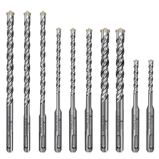 Lytool SDS Plus Drill Bits Set – 10Pcs Carbide Tip Masonry Drill Bits for Concrete, Brick, Tile, Block, Stone, and Marble – Compatible with Rotary Hammer Drills (3/16",1/4",5/16", 3/8", 1/2")
