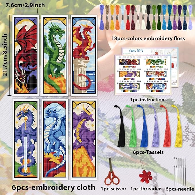 ACRNIGHEET 6PCS Cross Stitch Bookmark Kit - Image 2
