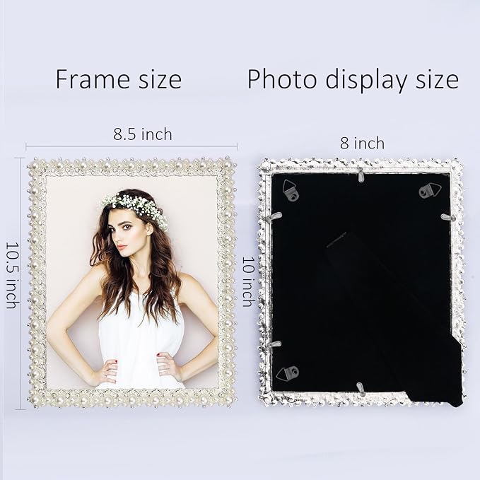 DIKAR 8x10 Wedding Picture Frame, Pearls Diamond Picture Frame - Image 2