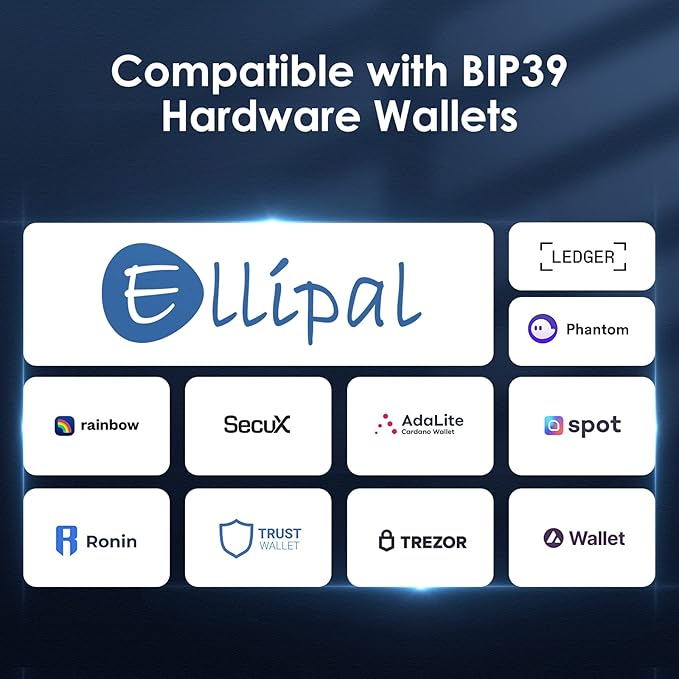 ELLIPAL Crypto Seed Phrase Backup, 316 Stainless Steel Metal Seed Phrase Storage with Lock Hole, 24 Words Backup, Compatible with BIP39 Hardware Wallets, Ledger, Trezor