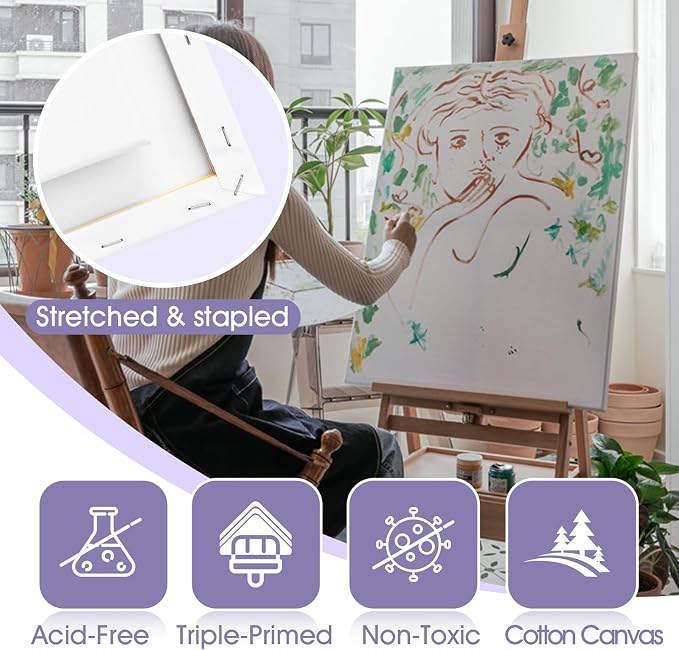 ESRICH Stretched Canvas for Painting 24x36 Inch, Primed Acid-Free Cotton Blank - Image 4