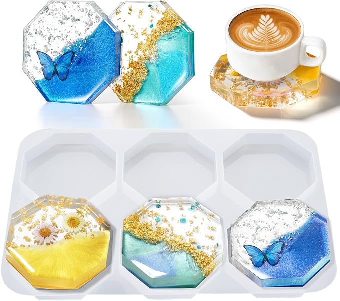 HeyClear 6-Cavity Coaster Silicone Molds, Octagon Coaster Molds by HeyClearResin