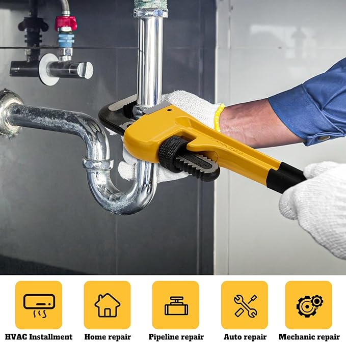 14 Inch Adjustable Pipe Wrench, Heavy Duty Carbon Steel with Heat Treated Serrated Jaw and Smooth Worm Gear, Ideal for Plumbing & Pipe Fitting