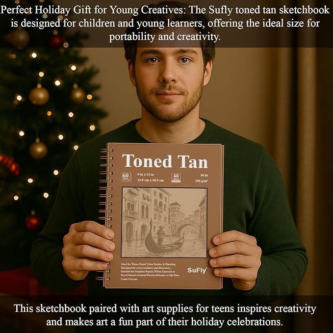 SuFly Toned Tan Sketchbook 9x12 Inches, 60 Sheets - 90lb/150gsm Toned Tan - Image 7