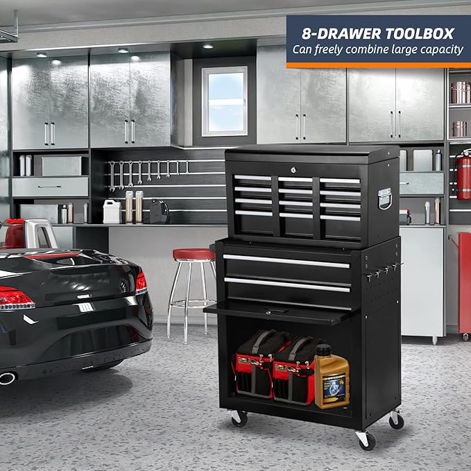 8-Drawer High Capacity Rolling Tool Chest with Wheels, Big Tool Storage Removable Tool Box Combo, Tool Storage Cabinet