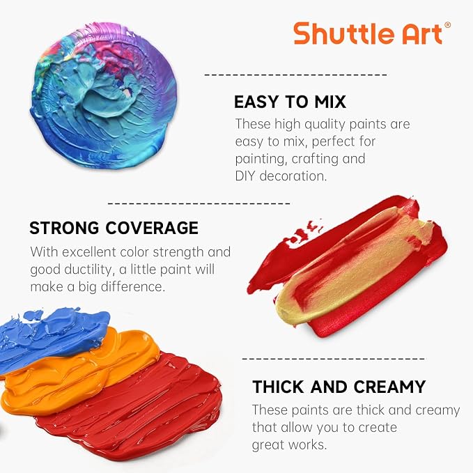 Shuttle Art Acrylic Paint Set, 25 Vintage Colours, 2oz/60ml Bottles, Rich - Image 5