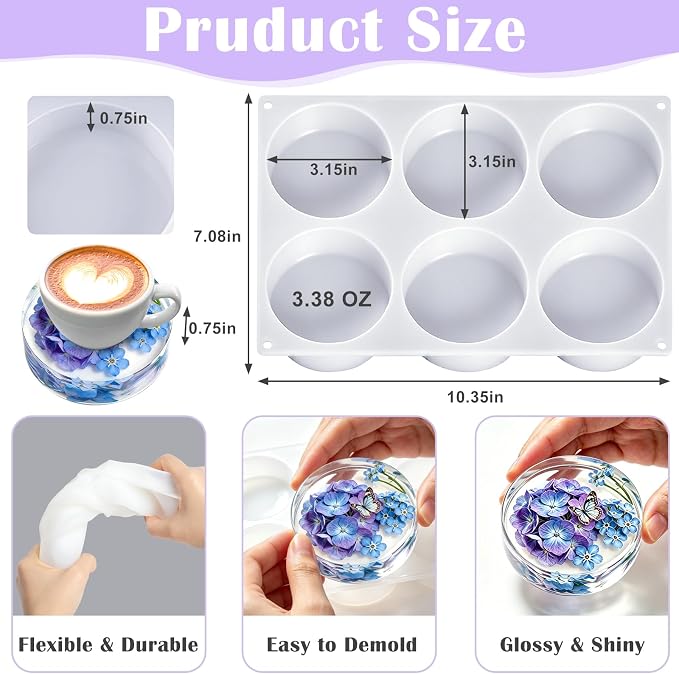 YOILES Deep Coaster Resin Molds Silicone Round Silicone Molds - Image 2