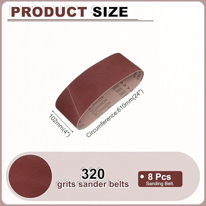 HARFINGTON 4 x 24 Inch Sanding Belts, 8 Pcs 320 Grits Aluminum Oxide Abrasive Belt Sander File Belt for Woodworking, Metal Polishing, Knife Sharpener