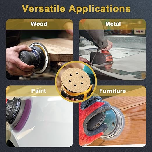 80 PCS 6 Inch 6 Hole Sanding Discs 60 Grit Hook and Loop Adhesive Round Sandpaper for Random Orbital Sander