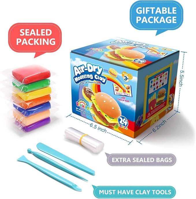 Sago Brothers Air Dry Clay 24 Colors, Kids Toys Modeling Clay Kit, No-Bake No - Image 5