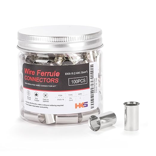 HKS 100PCS Non-Insulated Wire Ferrules- AWG2-35.0mm² Copper Barrel Pin Cord Terminals for Wiring Electrical Crimp EN35-16