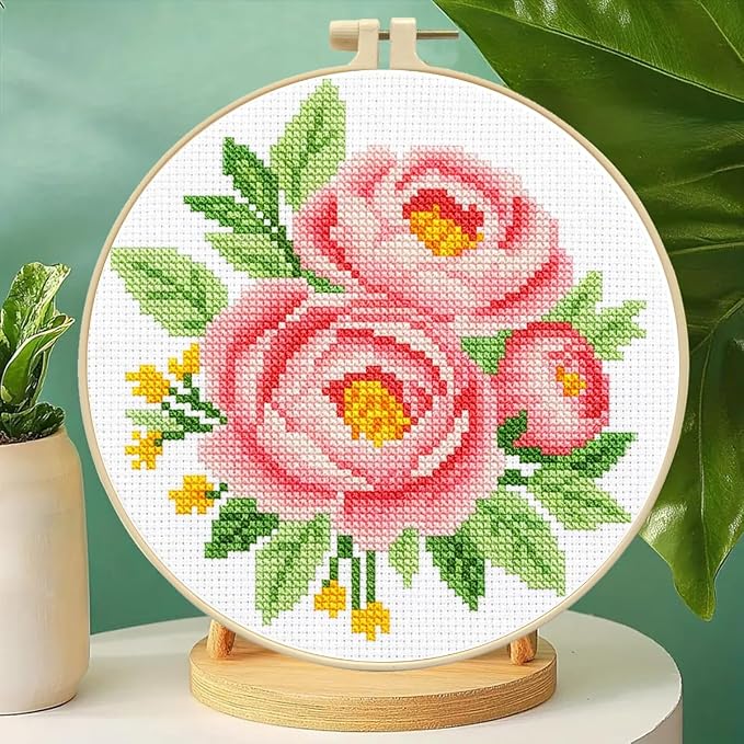 Zhenqing Pink Peony Cross Stitch Kit - Image 2