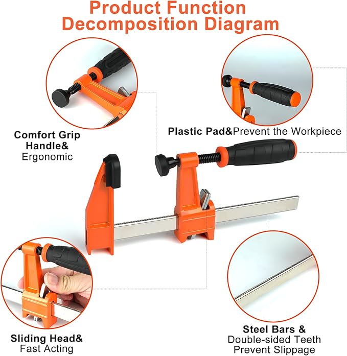Yiad 6 Inch F Clamps for Woodworking, 4 Pack Heavy Duty Bar Clamps for Glueing, Assembly, Furniture Building, DIY and Workshop Projects