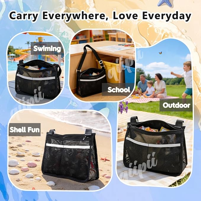 qiipii 1 Pack Beach Mesh Bag Shell Collecting Bag Beach Sand Toy Bags - Image 5