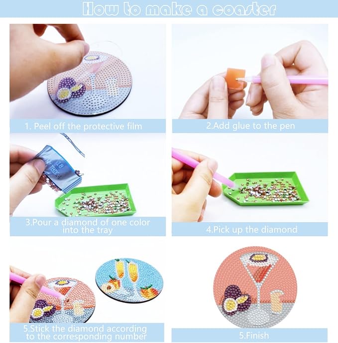 6 Pcs Cocktail Diamond Painting Coasters Kits - Image 3