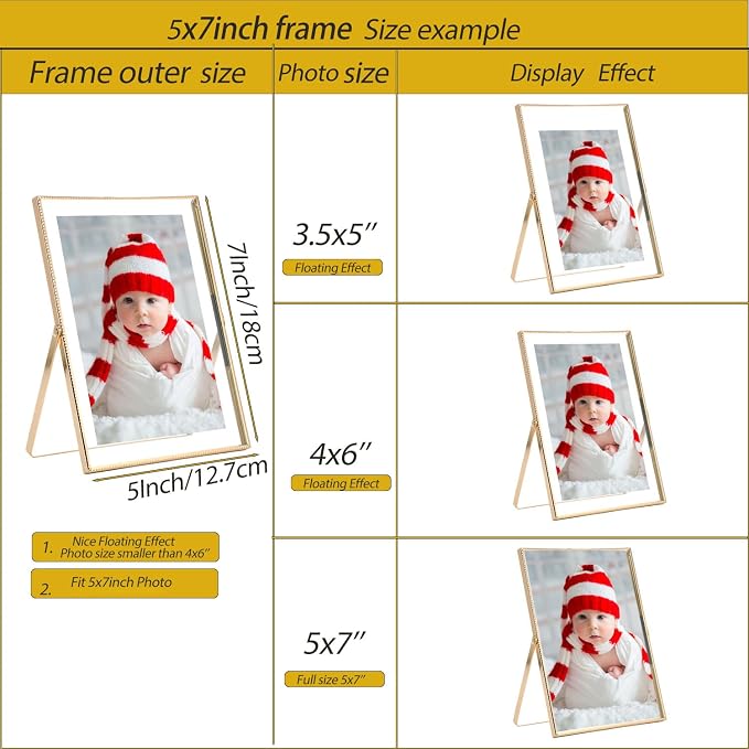 Gold 5x7" Floating Frame 2pack for Photo Sizesfor Adjustable Tabletop/Shelf - Image 3
