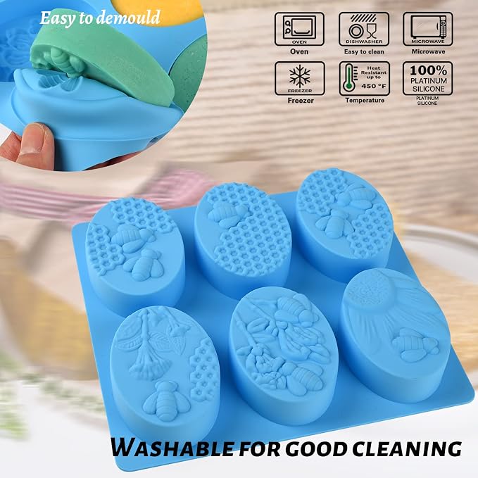 Sakolla 2 Pack 6 Cavity Bee Silicone Soap Molds Rectangle Oval Honeycomb - Image 4